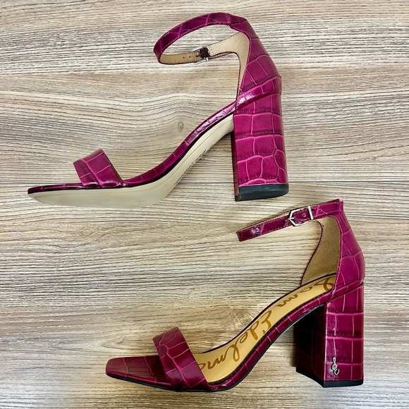 Sam Edelman Daniella Berry Squared Toe Ankle Strap Block Heeled Sandals - Sz 8.5 - Picture 3 of 10